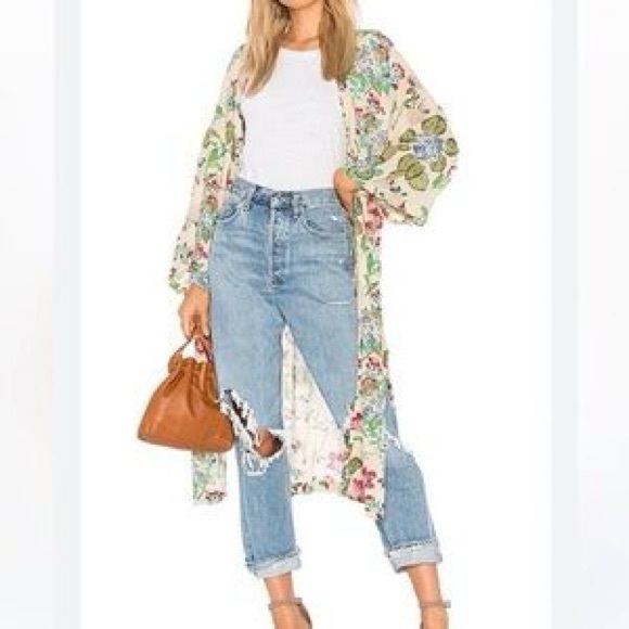 Free People Cream Floral Beaded Sequin Kimono Duster Women’s Size S - Picture 17 of 17